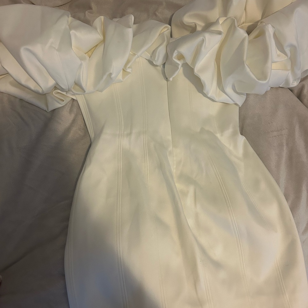 House of CB Selena Ivory Satin Ruffle Dress